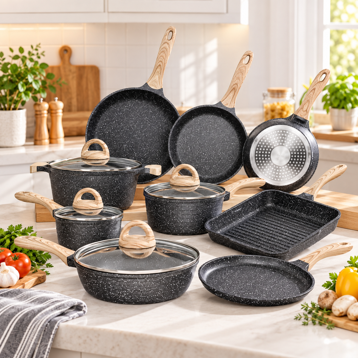 23 Piece Granite Cookware set With Ceramic Handles, view 2