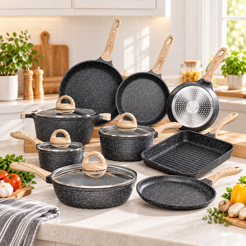 23 Piece Granite Cookware set With Ceramic Handles, view 2