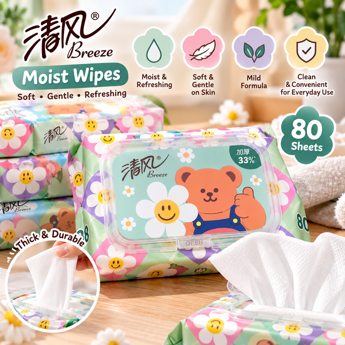 Herbal Flushable Wipes, 80 sheets