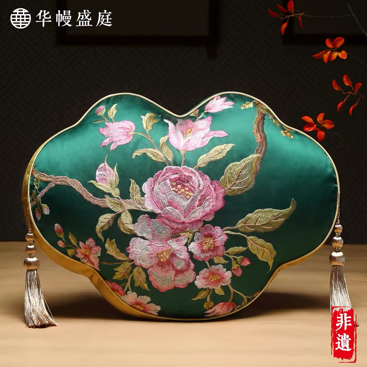 Hand embroidered heritage silk cushion