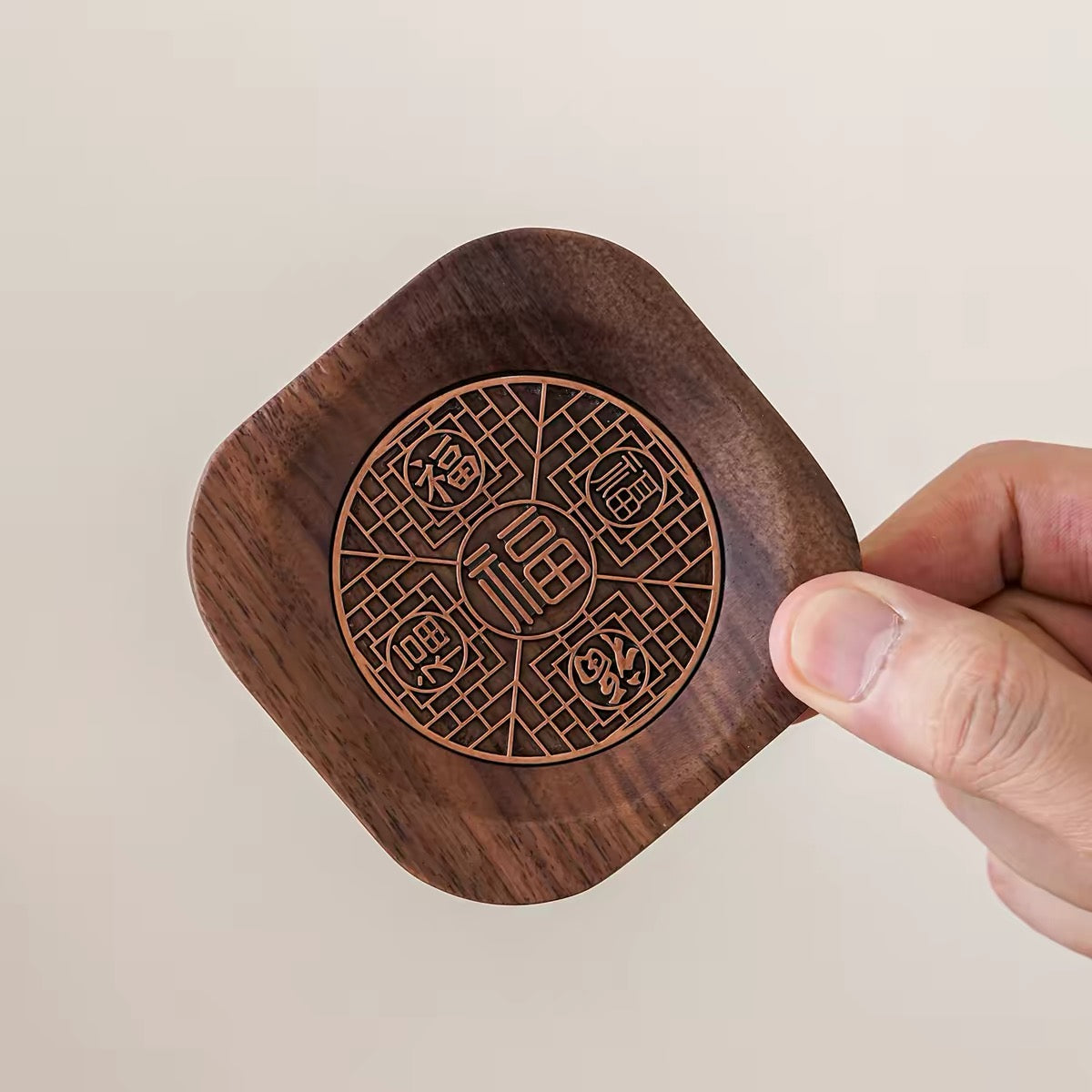 Walnut Enamel Coaster Set