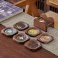 Walnut Enamel Coaster Set