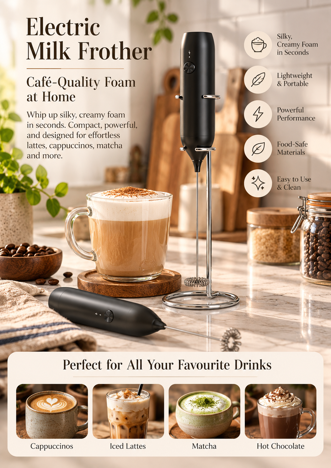 Rechargeable Handheld Milk Frother (KJBQ-7X)